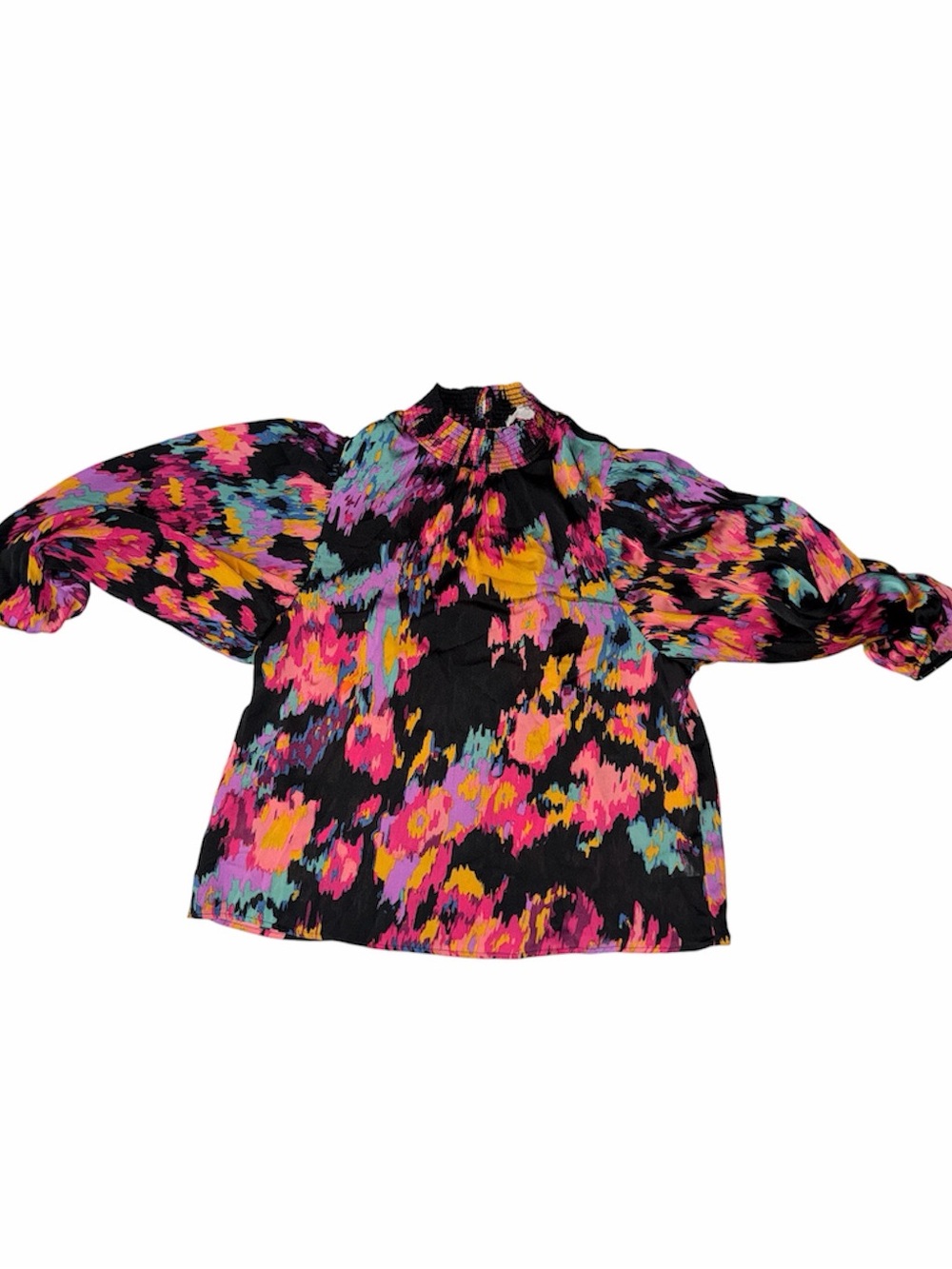 Eesome Size Large Ikat Floral Print Balloon Sleeve Blouse
